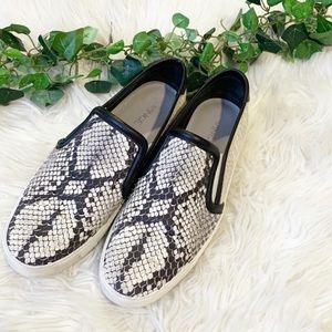 Vince Leather Snakeskin Slip On Sneakers